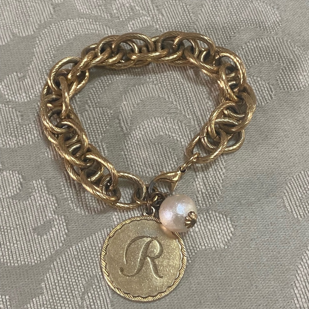 Anthropologie Initial Bracelet Gold Chain Bracelet